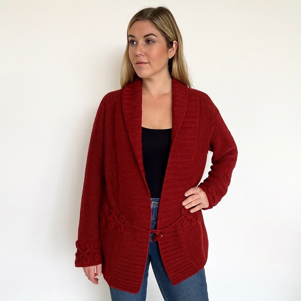Pendleton Knit One Button Maroon Cardigan Size Large